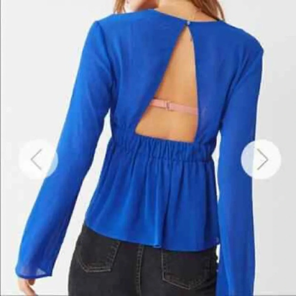 UO Urban Outfitters Royal Blue Deep Front Plunge Flowy Blouse - Picture 2 of 6